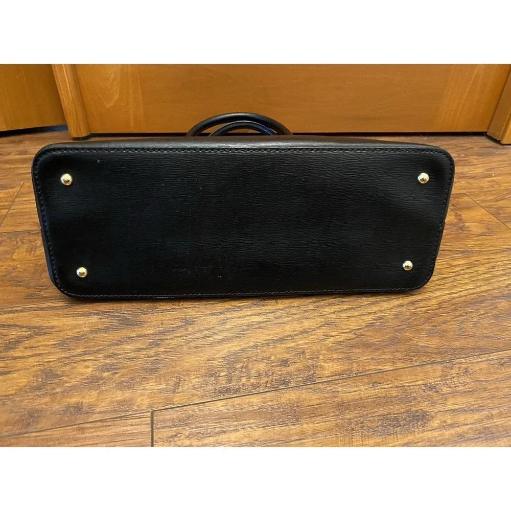 Lauren Ralph Lauren Purse Bag Satchel Black Leather Gold Monogram Zip Medium